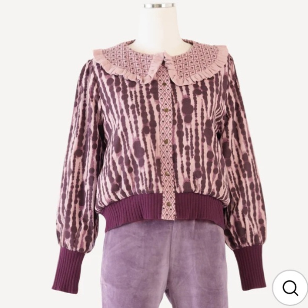 Kate Quinn Purple Fig Tie Dyed Velour Cardigan with Collar